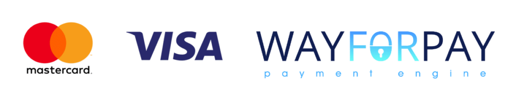 Логотипи Visa та WayForPay, що складаються з символів платіжної системи, зі слоганом 'payment engine'. Логотипи відображаються на білому фоні, акцентуючи увагу на співпраці в сфері електронних платежів. Готові рішення Google таблиці.